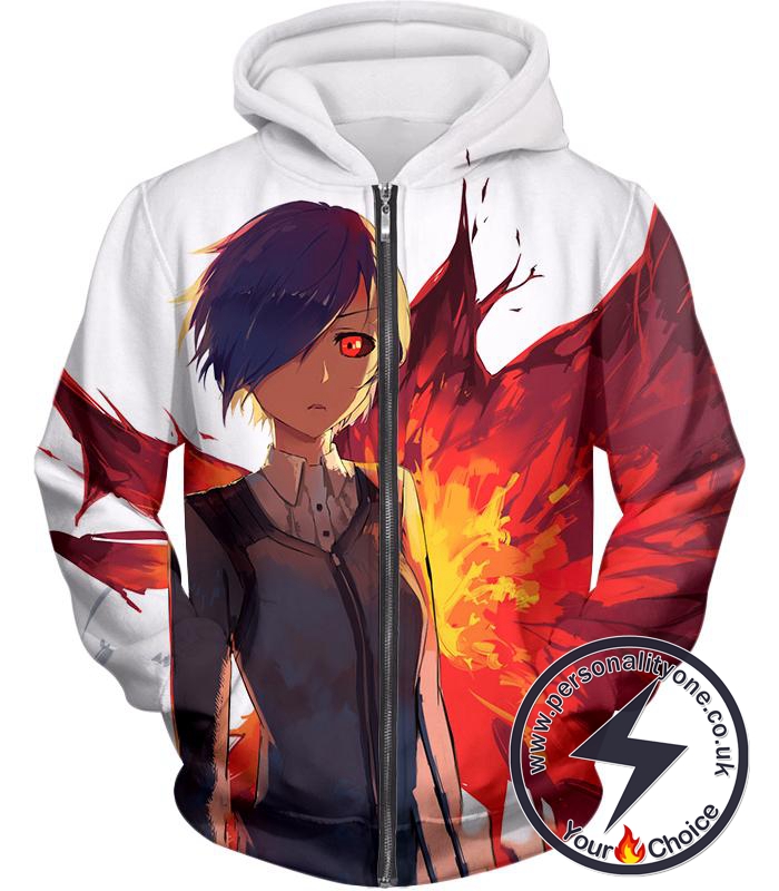 Tokyo Ghoul Touka Kirishima Kagune Wings White Zip Up Hoodie